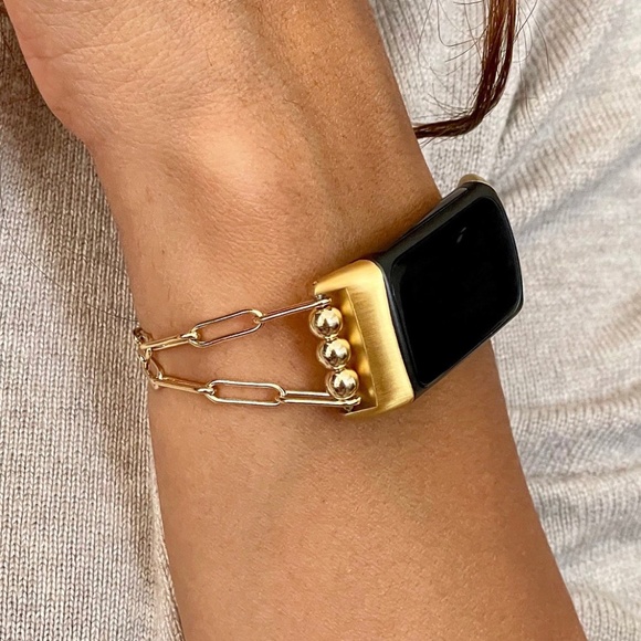 14k Gold Paperclip Chain Fitbit Charge 5 Band Women Fashion Jewelry Bracelet - Picture 1 of 6